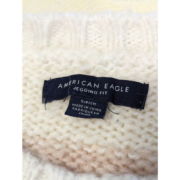 AMERICAN EAGLE! LUXEWOOL BLEND, FLUFFY PUNK, CREAM STRIPED SWEATER! SZ S - Picture 4 of 7